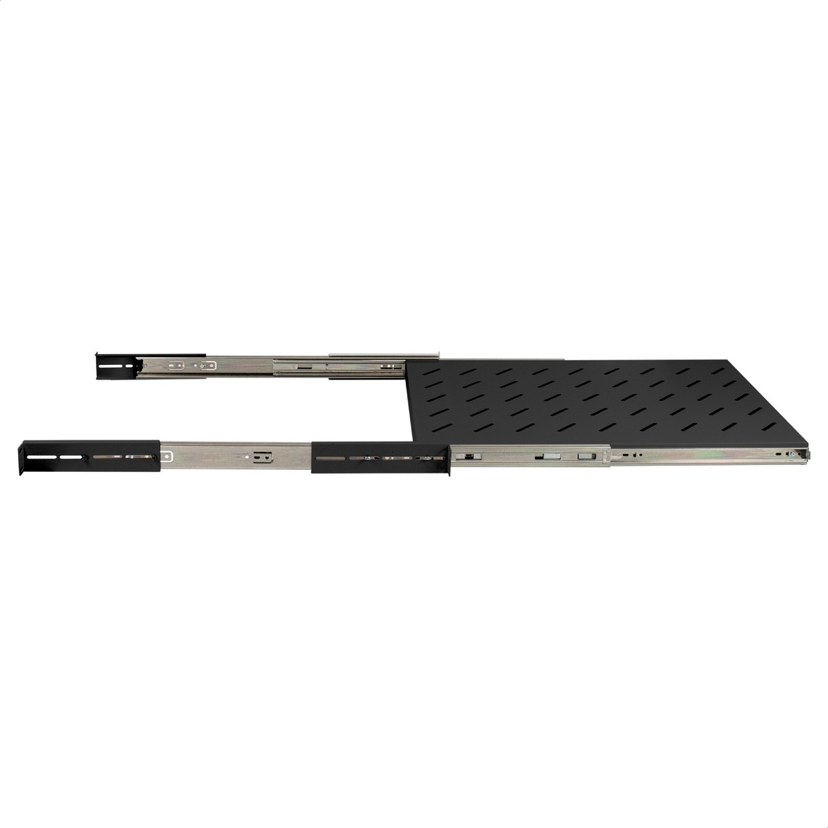 Exegate EX301148RUS Полка выдвижная 19" ExeGate ECSS-FS1000-B (перфорированная, глубина 650мм, крепление 19" 1U, для напольных шкафов и стоек глубиной 800мм/1000мм, нагрузка до 40кг, цвет черный RAL 9