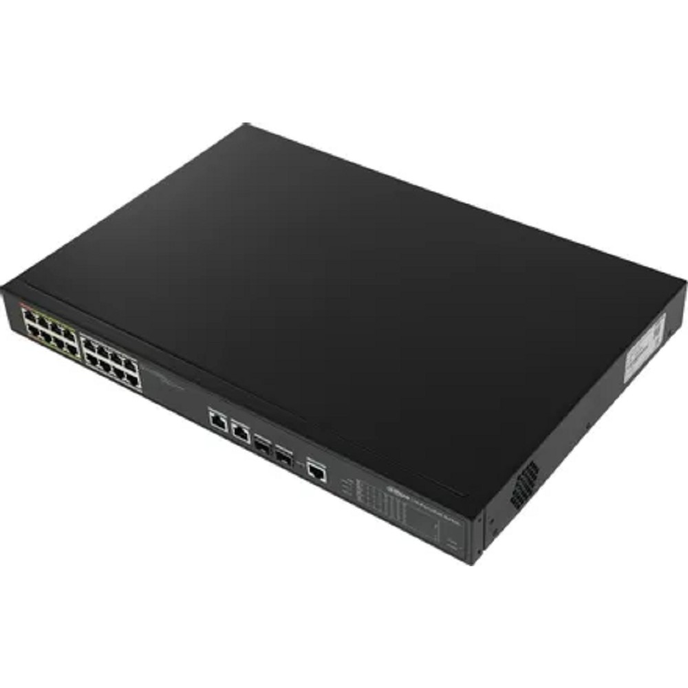 DAHUA DH-LR2218-16ET-240-V2 18-портовый управляемый коммутатор с ePoE, уровень L2, 16xRJ45 100Mb PoE; 2хКомбо SFP/RJ45 1Gb uplink, суммарно 240Вт, коммутация 8.8 Гбит/с, MAC-таблица 4К