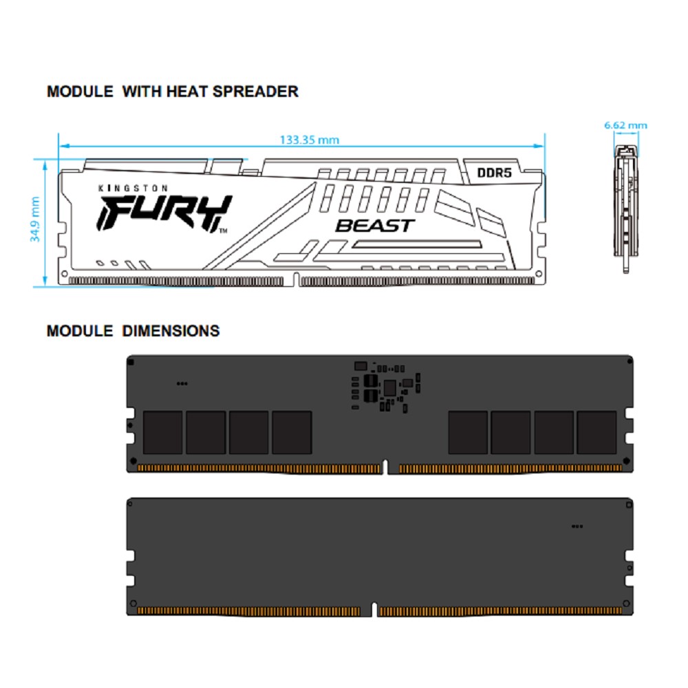 Kingston 32GB 5600MT/s DDR5 CL40 DIMM FURY Beast Black 1 Year Warrаnty арт. KF556C40BB2-32