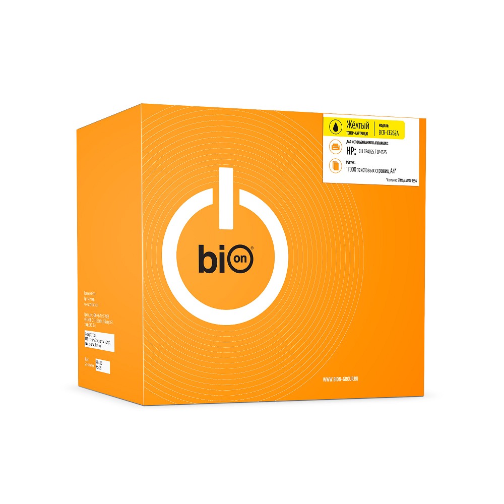 Повреждение упаковки Bion BCR-CE262A Картридж для HP {Color LaserJet Enterprise CP4025n/CP4025dn/CP4525n/CP4525dn/CP4525xh }(11000 стр.), Желтый, с чипом Bion Cartridge арт. BCR-CE262A_DP