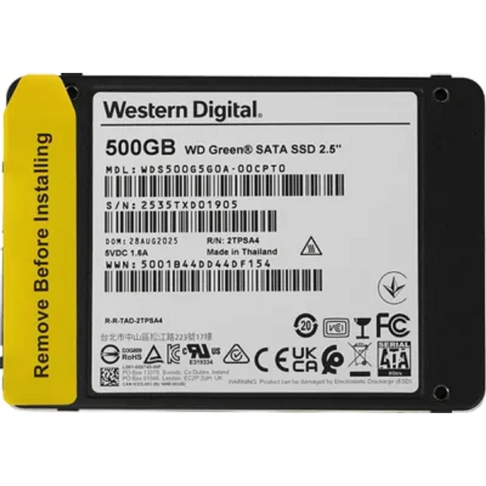 Western Digital Green SSD 2,5” SATA 500Gb, WDS500G5G0A, 1 year