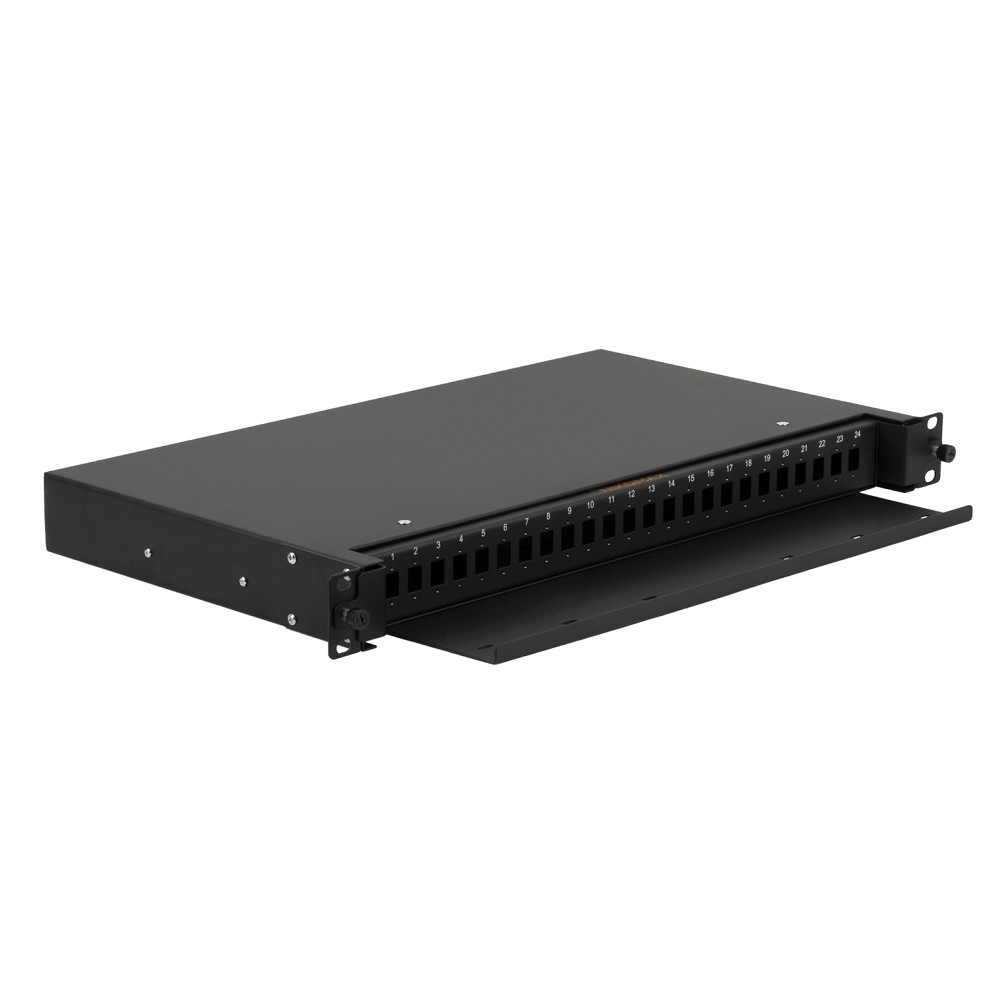 NIKOMAX NMF-RP48LCUM4-TS-P1-1U-BK оптический кросс, 1U, укомплектованный на 48 портов LC/UPC (24 двойных LC/UPC адаптеров), MM 50/125 OM4, выдвижной, с полкой GIGALINK