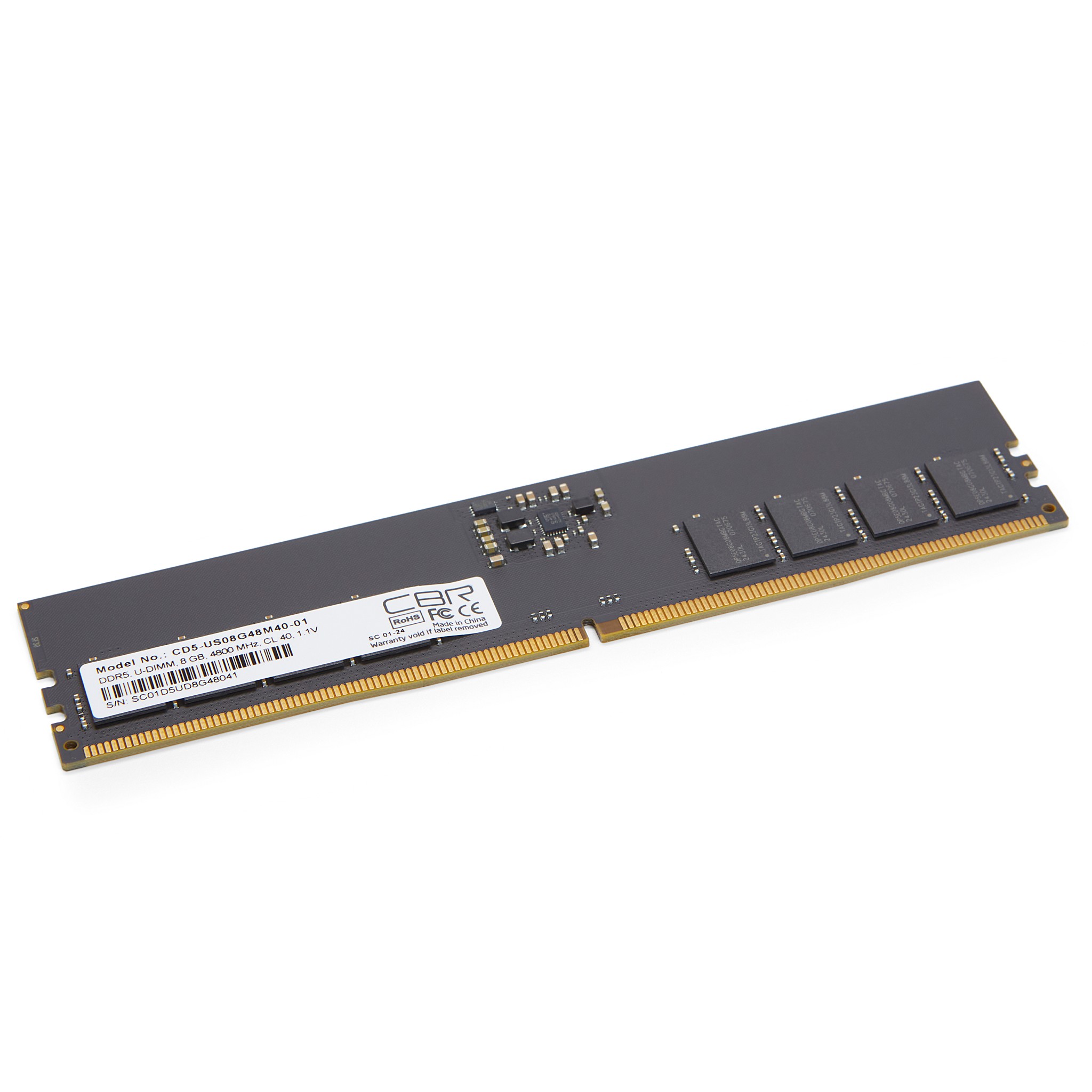 Товар с витрины. Протестирован. CBR DDR5 DIMM (UDIMM) 8GB CD5-US08G48M40-01 PC5-38400, 4800MHz, CL40, 1.1V арт. CD5-US08G48M40-01_DP