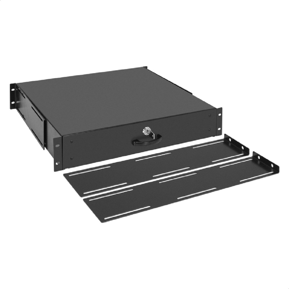 Exegate EX301463RUS Ящик для документов 2U 19" ExeGate EDRW-2U300-B (выдвижной, глубина 300мм, крепление 19" 2U, для напольных шкафов и стоек глубиной 600мм/800мм/1000мм, нагрузка до 40кг, цвет черный