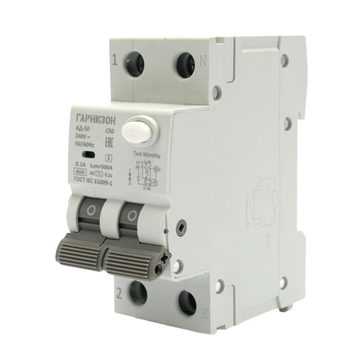Гарнизон RCBO-50-2-50-4.5-C-100-S Автоматичесикй выключатель дифференциального тока