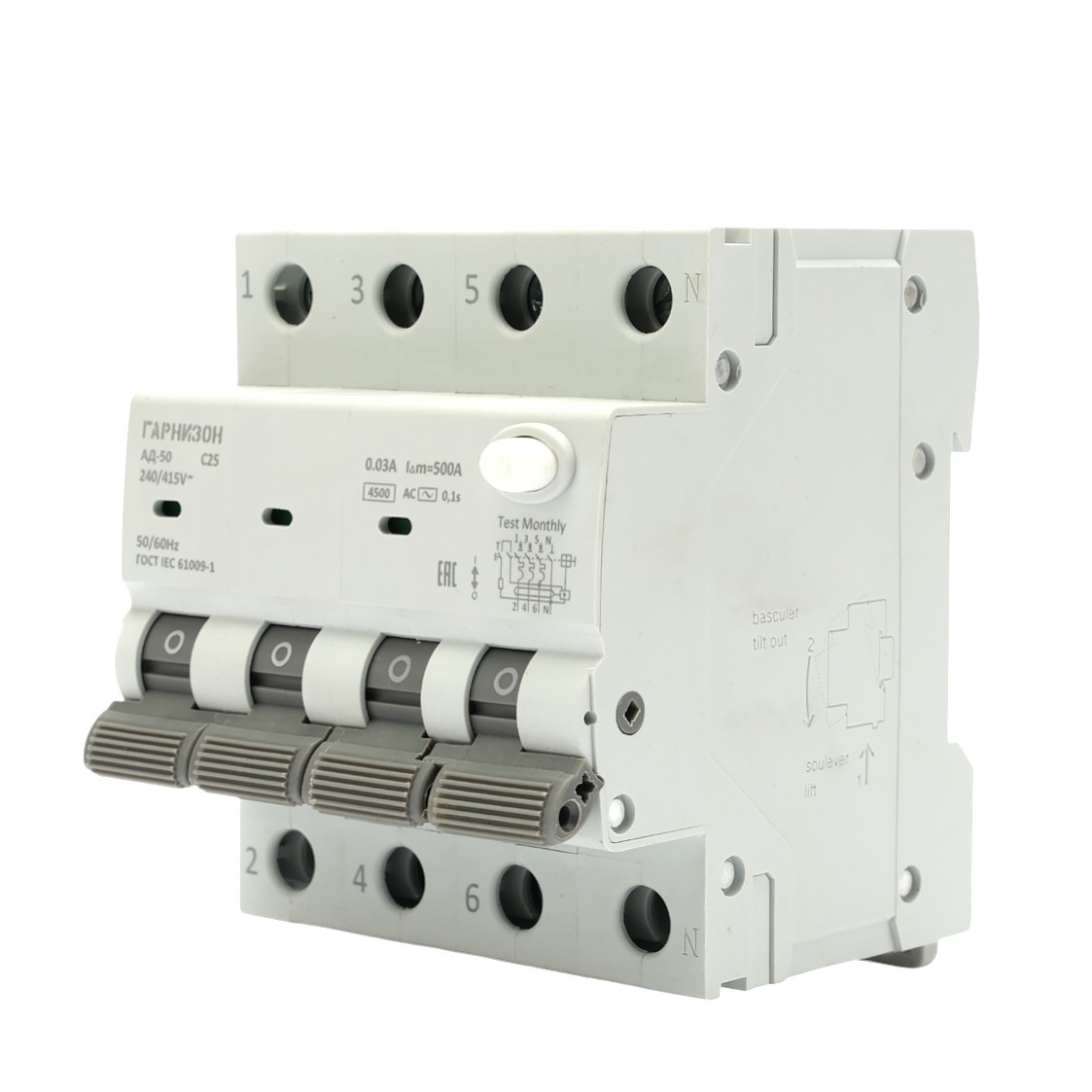 Гарнизон RCBO-50-4-25-4.5-C-30-AC Автоматичесикй выключатель дифференциального тока