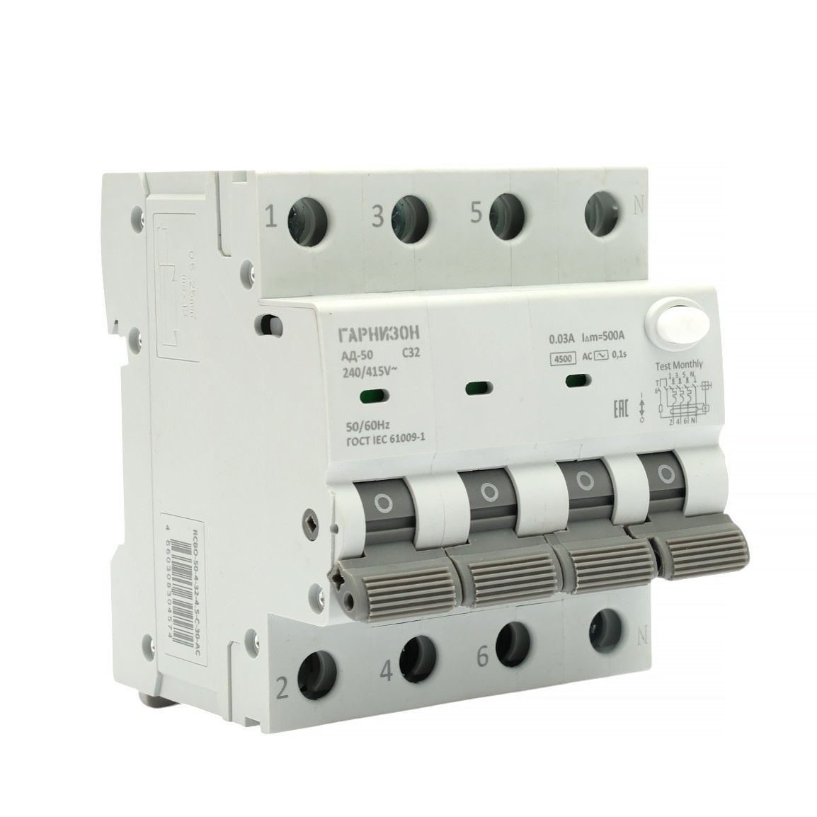 Гарнизон RCBO-50-4-32-4.5-C-30-AC Автоматичесикй выключатель дифференциального тока