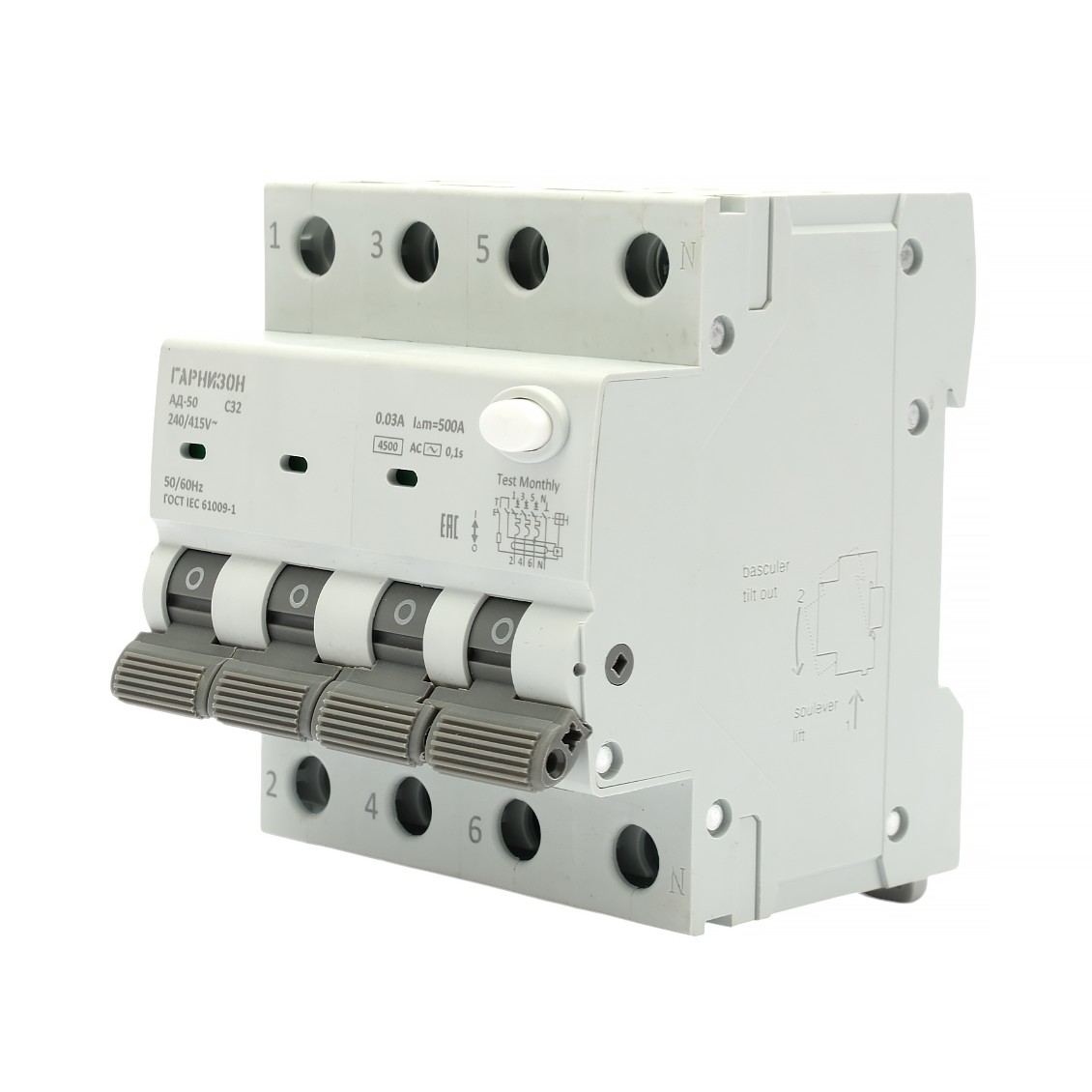 Гарнизон RCBO-50-4-32-4.5-C-30-AC Автоматичесикй выключатель дифференциального тока