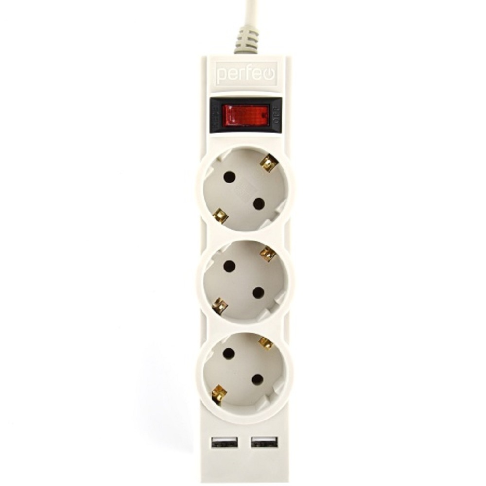 Повреждение упаковки Perfeo сетевой фильтр "POWER-S", 5,0м, 3 розетки 10А, 2USB, 2500 Вт, двойная защита, серый. арт. PF_E1642_DP