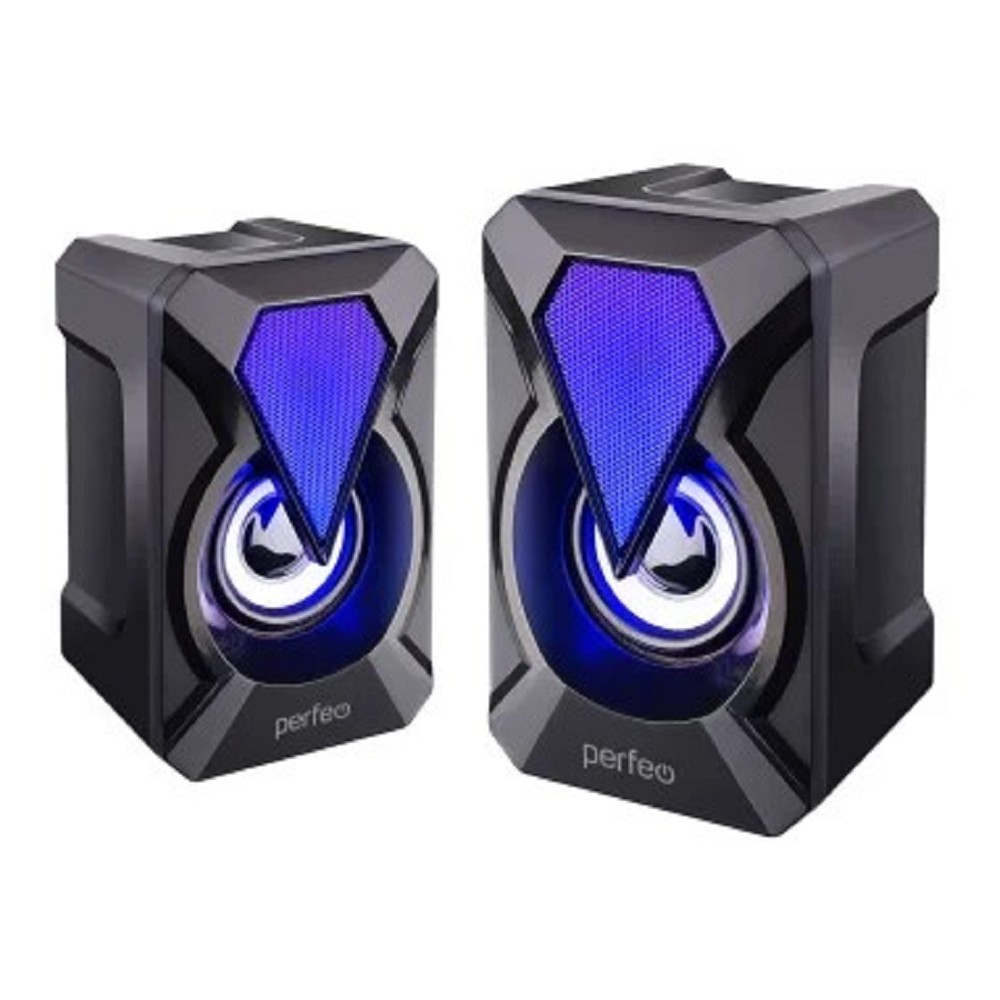 Повреждение упаковки Perfeo колонки "FLAMES", 2.0, мощность 2х3 Вт, USB, чёрн, Game Design, LED подсветка 7 цв арт. PF_A4439_DP