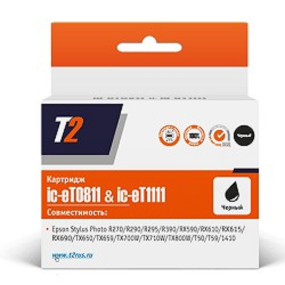 T2 C13T08114A/C13T11114A (IC-ET0811) Картридж для Epson Stylus Photo R270/R290/R390/RX690/TX700, черный, с чипом