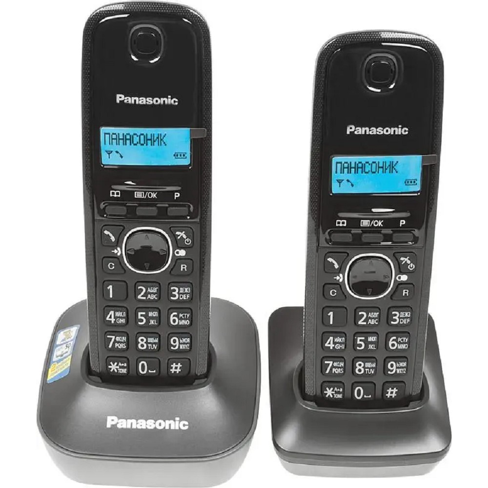 Р/Телефон Dect Panasonic KX-TG1612RUH темно-серый (труб. в компл.:2шт) АОН