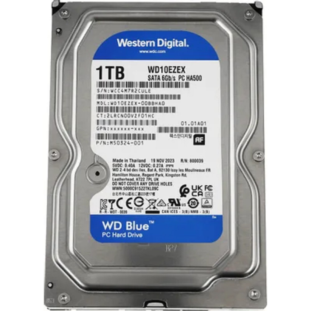 Western Digital Blue HDD 3.5" SATA 1TB, 7200 rpm, 64MB buffer, WD10EZEX, 1 year