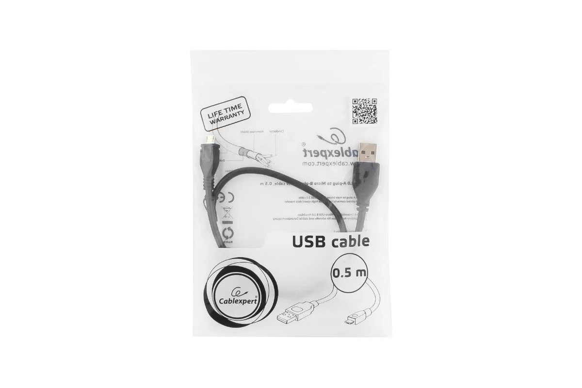 Gembird/Cablexpert CCP-mUSB2-AMBM-0.5M Кабель USB 2.0 Pro , AM/microBM 5P, 0.5м, экран, черный, пакет