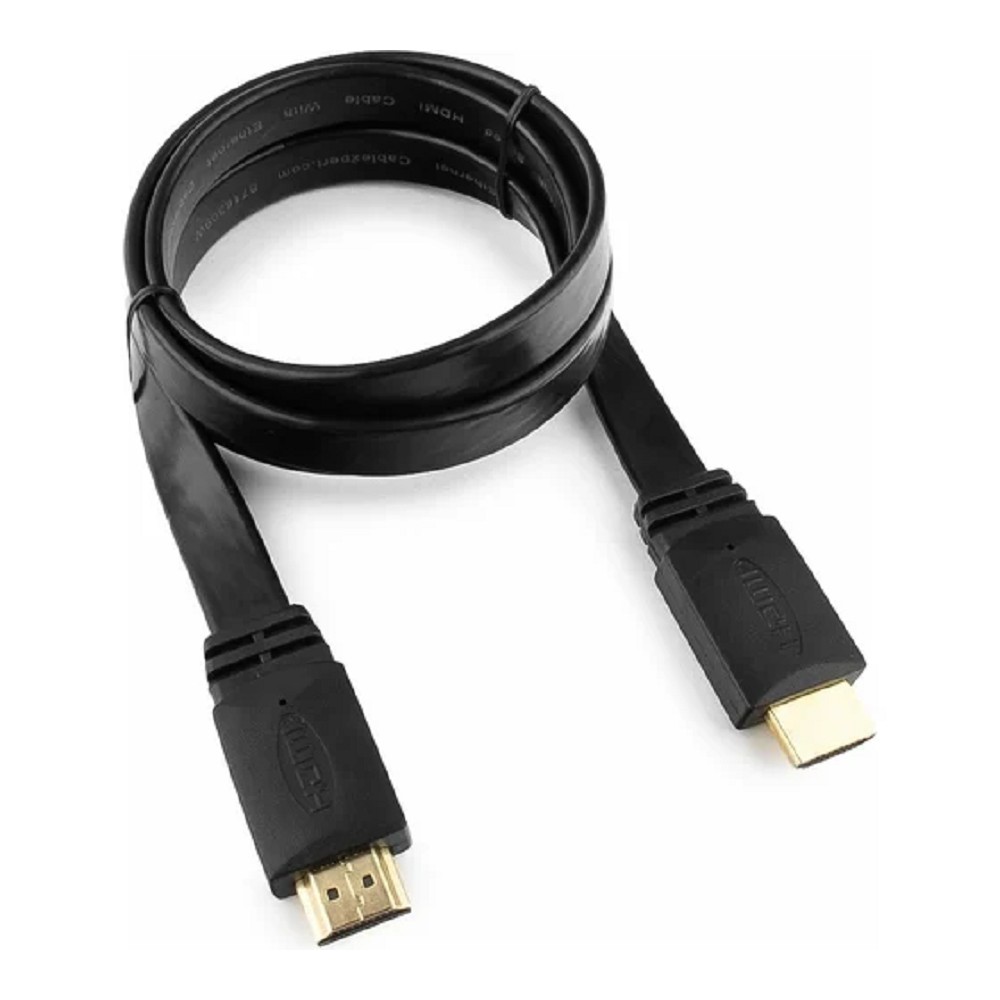 Кабель HDMI Cablexpert CC-HDMI4F-1M, 19M/19M, v2.0, медь, позол.контакты, экран, плоский кабель, 1м, черный, пакет