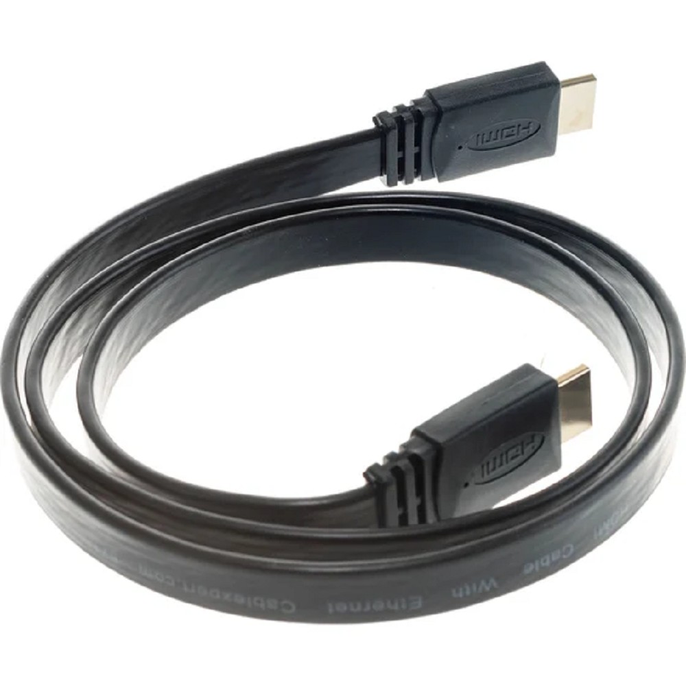 Кабель HDMI Cablexpert CC-HDMI4F-1M, 19M/19M, v2.0, медь, позол.контакты, экран, плоский кабель, 1м, черный, пакет