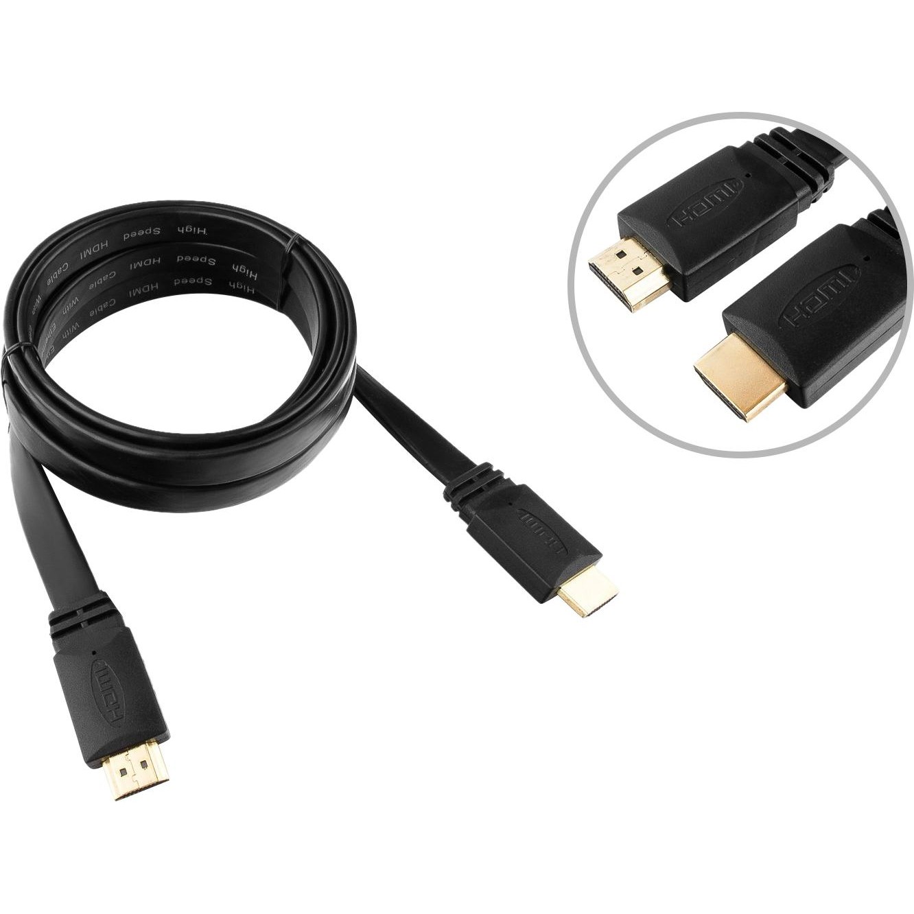 Кабель HDMI Cablexpert CC-HDMI4F-6, 19M/19M, v2.0, медь, позол.разъемы, экран, плоский кабель, 1.8м, черный, пакет