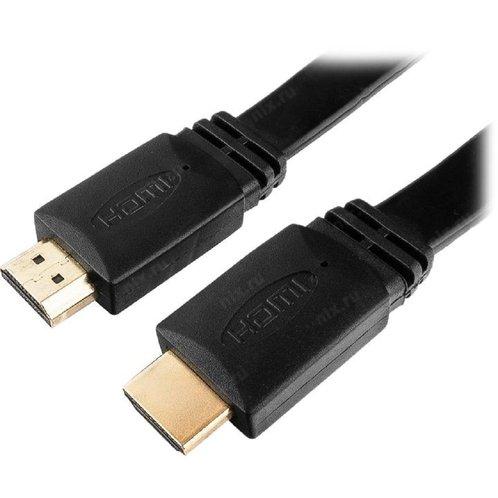 Кабель HDMI Cablexpert CC-HDMI4F-6, 19M/19M, v2.0, медь, позол.разъемы, экран, плоский кабель, 1.8м, черный, пакет