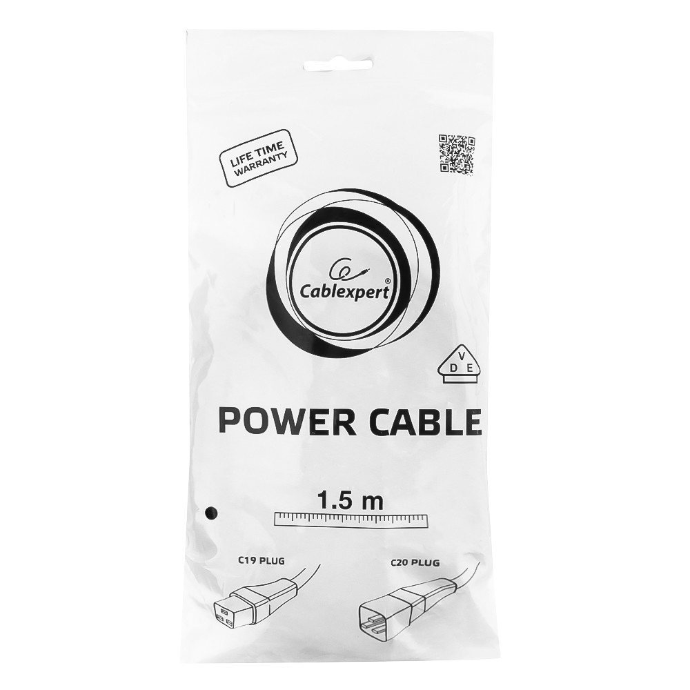 Кабель питания для UPC Gembird/Cablexpert, 1.5м, С19 - C20, 16А, черный, с заземлением(PC-189-C19)