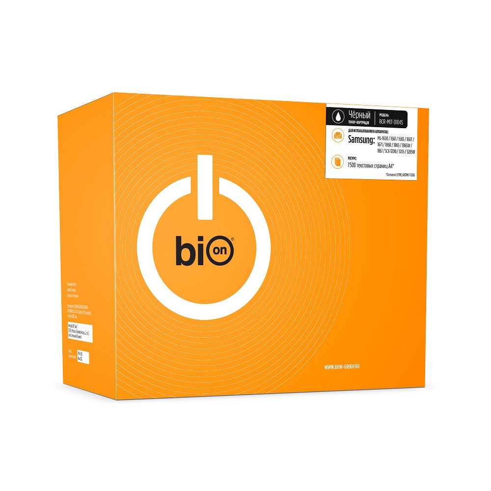 Bion BCR-MLT-D104S Картридж для SAMSUNG ML-1660/1665/1667/1670/1671/1675/1676/1677/1865/1865/1867/1665K/1660K/1865W/SCX-3200/3205/3205W/3207 (1500 стр.),Черный, с чипом Bion Cartridge