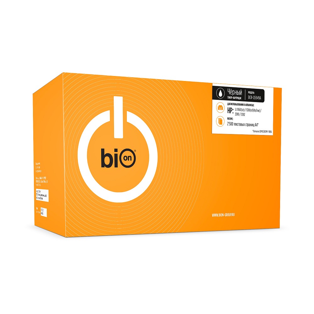 Bion BCR-Q5949A Картридж для HP LaserJet 1320/P2014/P2015/LaserJet M2727nf/HP LaserJet 1160 (2500 стр.), Черный, с чипом Bion Cartridge
