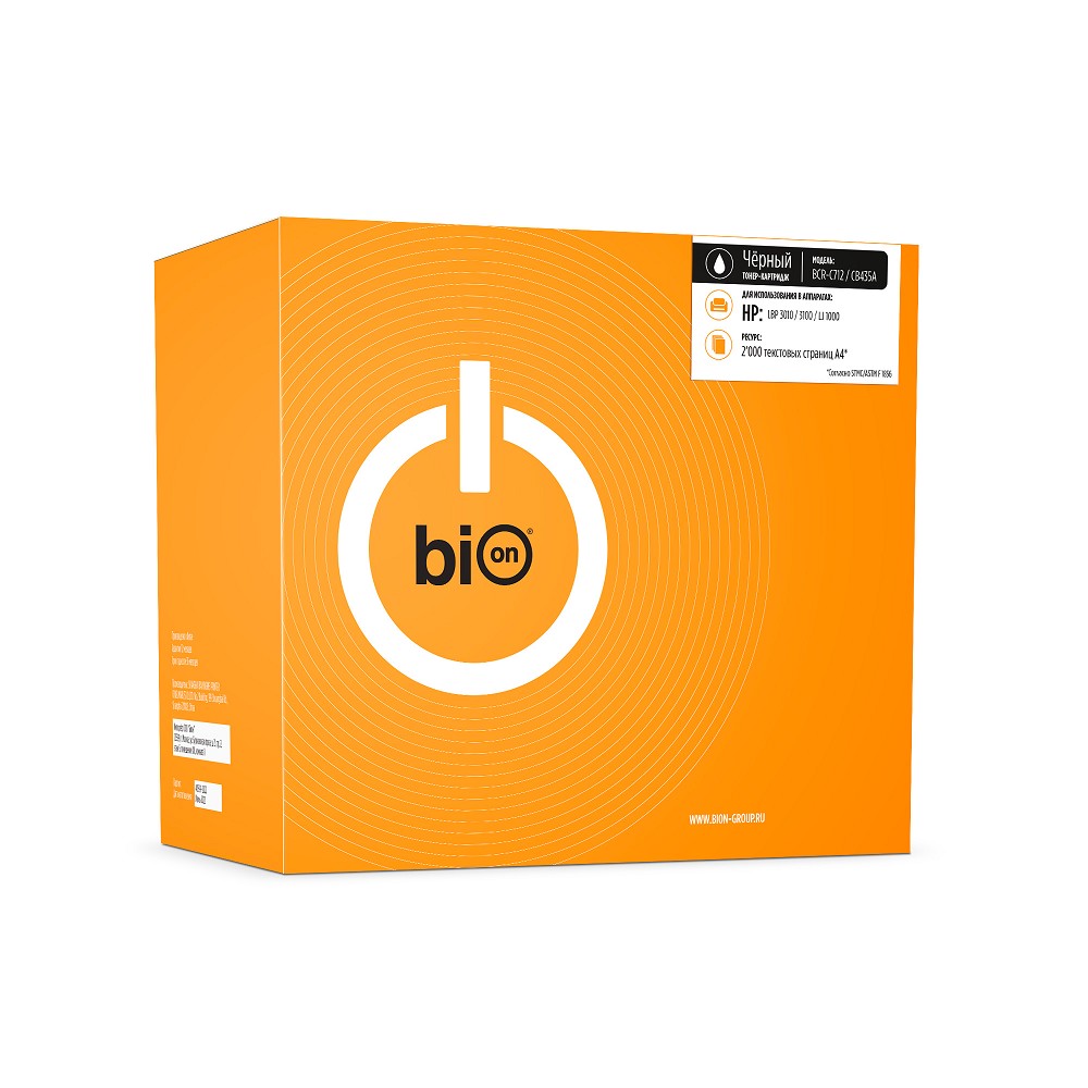 Bion BCR-C712/CB435A Картридж для HP { LaserJet P1005/P1006; Canon i-SENSYS LBP3010/LBP3100/LBP3020/LBP3010B} (2000 стр.), Черный, с чипом Bion Cartridge