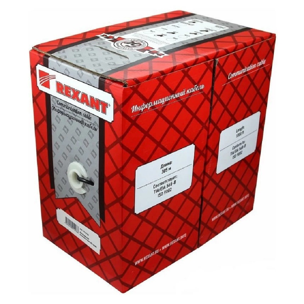 Кабель информационный Rexant 01-0043 кат.5E UTP 4 пары 24AWG PVC внутренний 305м серый