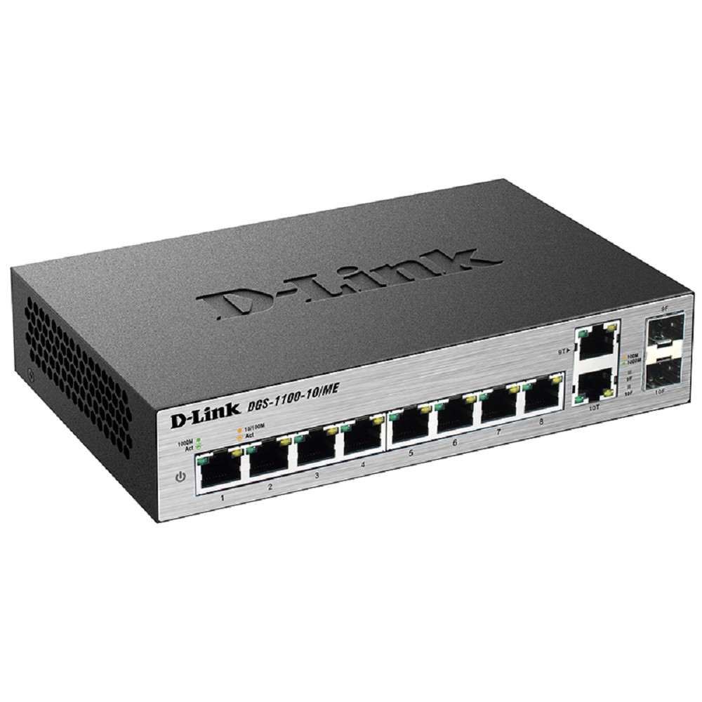 D-Link DGS-1100-10/ME/A2A Управляемый L2 коммутатор с 8 портами 10/100/1000Base-T и 2 комбо-портами 100/1000Base-T/SFP