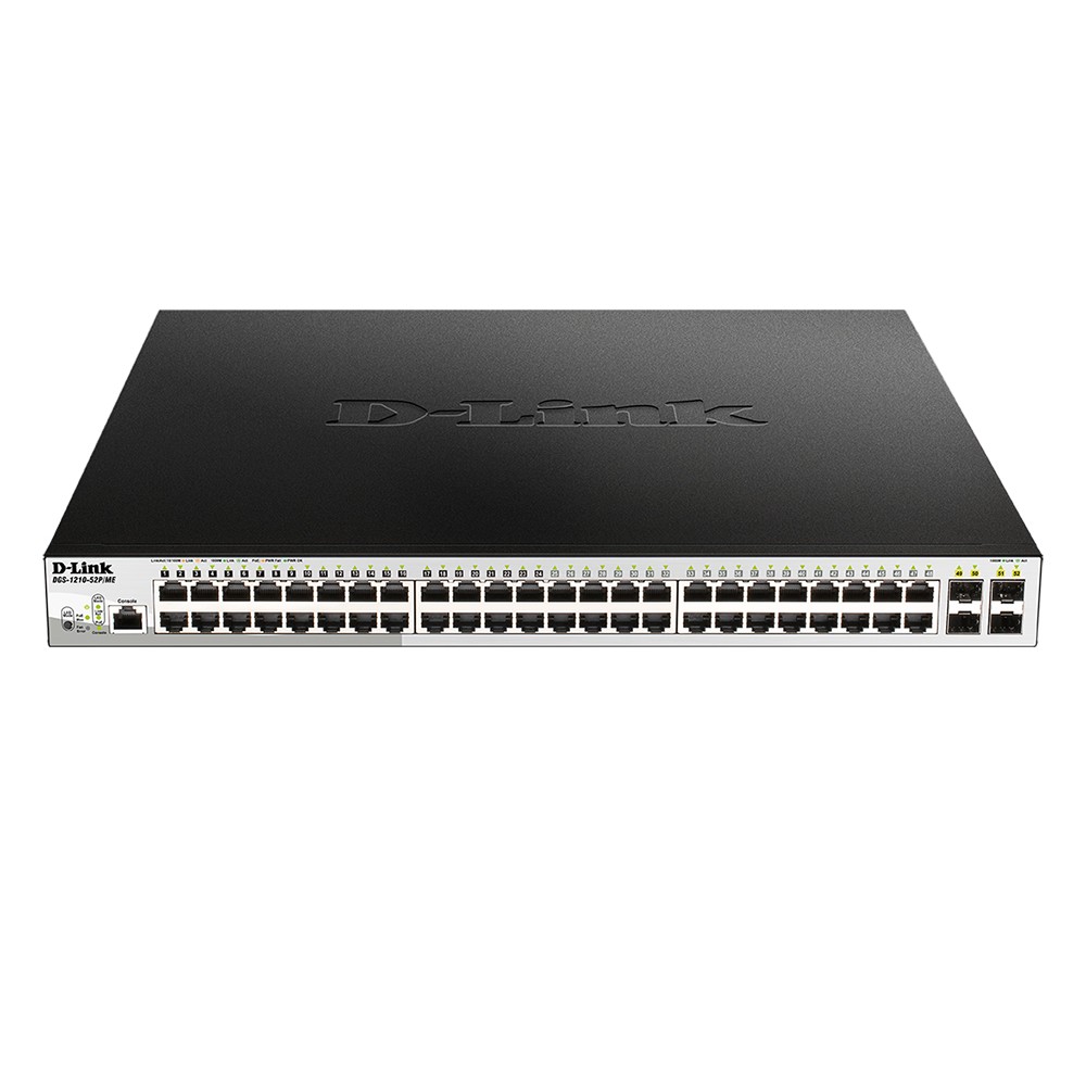 D-Link DGS-1210-52P/ME/B1A PROJ Управляемый L2 коммутатор с 48 портами 10/100/1000Base-T и 4 портами 1000Base-X SFP (порты 1-8 PoE 802.3af/at, порты 9-24 PoE 802.3af, PoE-бюджет 193 Вт) D-Link SMB