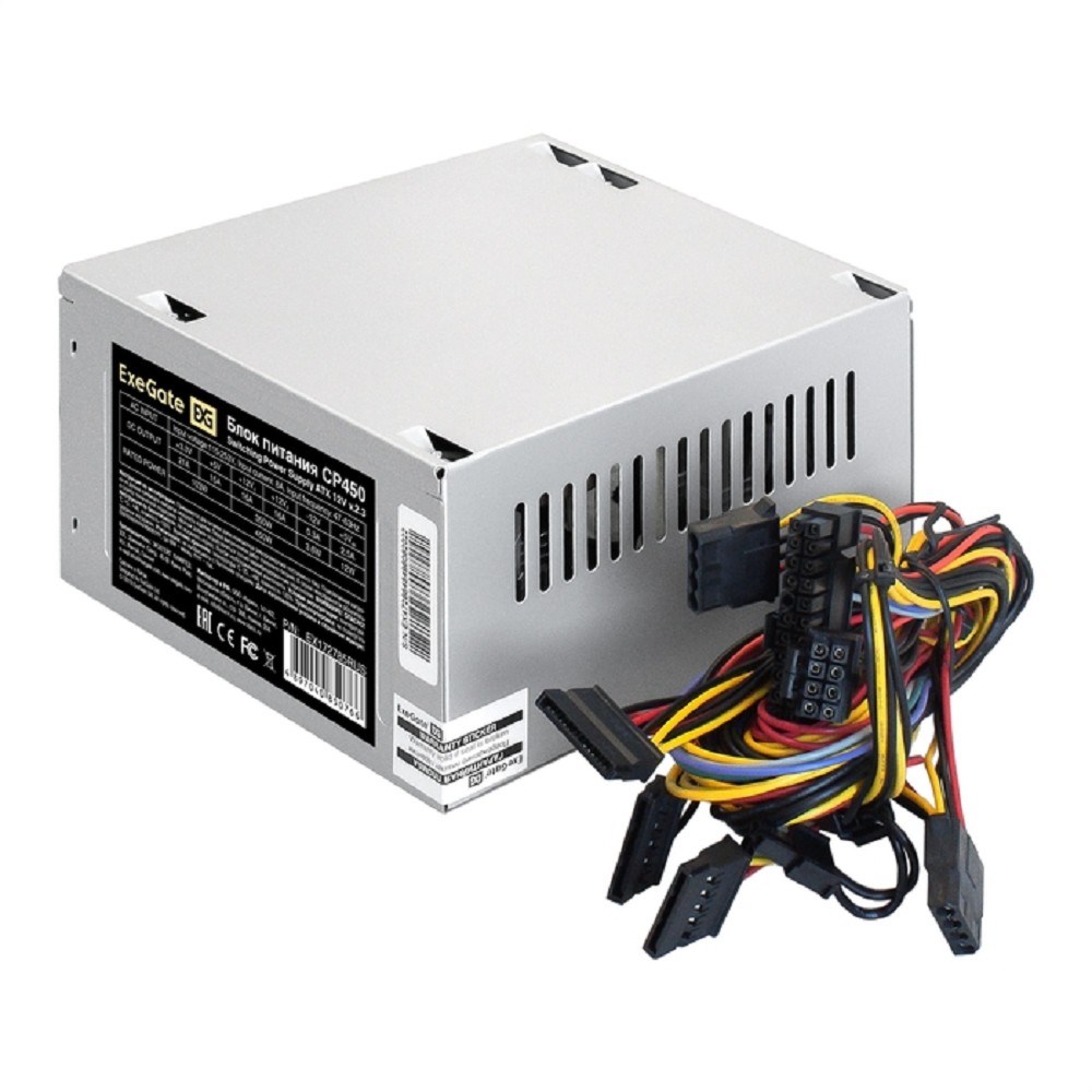 Exegate EX172785RUS Блок питания 450W Exegate CP450 OEM, ATX, 8cm fan, 24pin, (4+4)pin, PCI-E, 3xSATA, 2xIDE