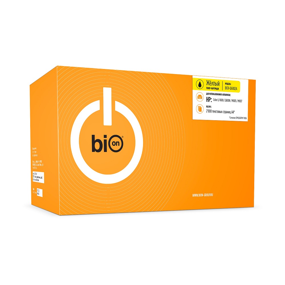 Bion BCR-Q6002A Картридж для HP {Color LaserJet 2600/1600/2605N} (2000 стр.), Желтый, с чипом Bion Cartridge