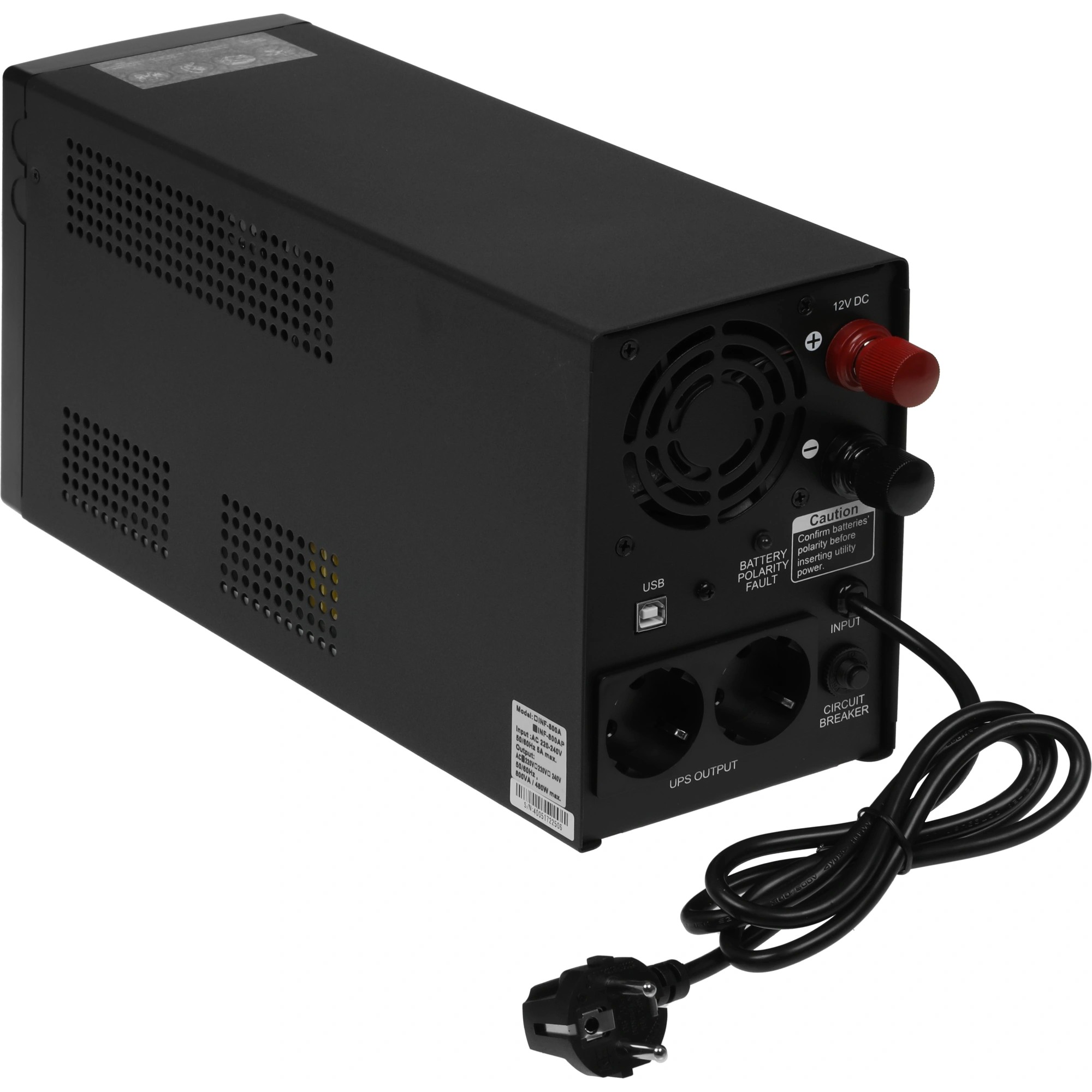 Powercom Infinity, Line-Interactive, 800VA/480W, Tower, 2xSchuko, LCD, USB, без встроенных батарей (314809) арт. INF-800