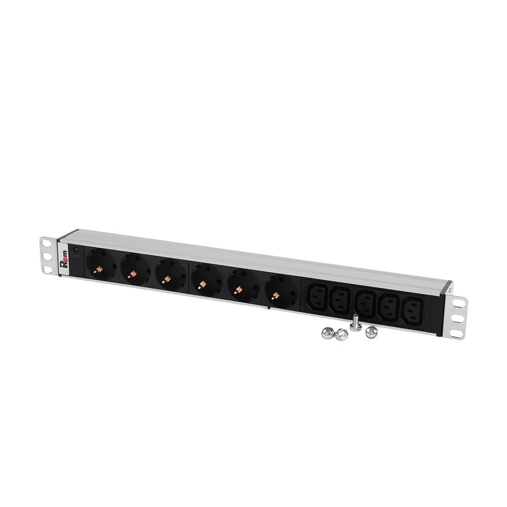 REM Блок розеток Rem-10 без шнура с инд., 6 Schuko, 5 IEC 60320 C13, вход IEC 60320 C14, 10A, алюм., 19" (R-10-6S-5C13-I-440-Z) ЦМО