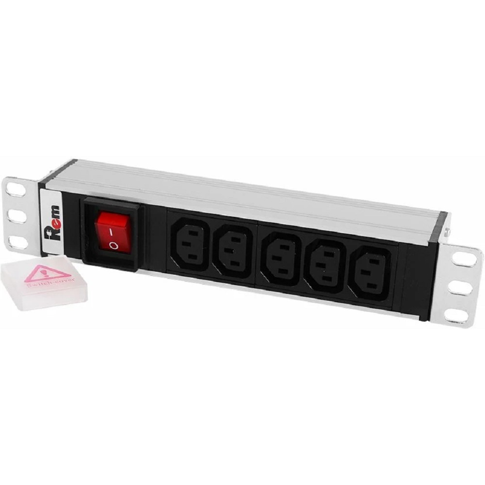 REM Блок розеток Rem-10 без шнура с выкл., 5 IEC 60320 C13, вход IEC 60320 C14, 10A, алюм., 10" (R-10-5C13-V-220-Z) ЦМО