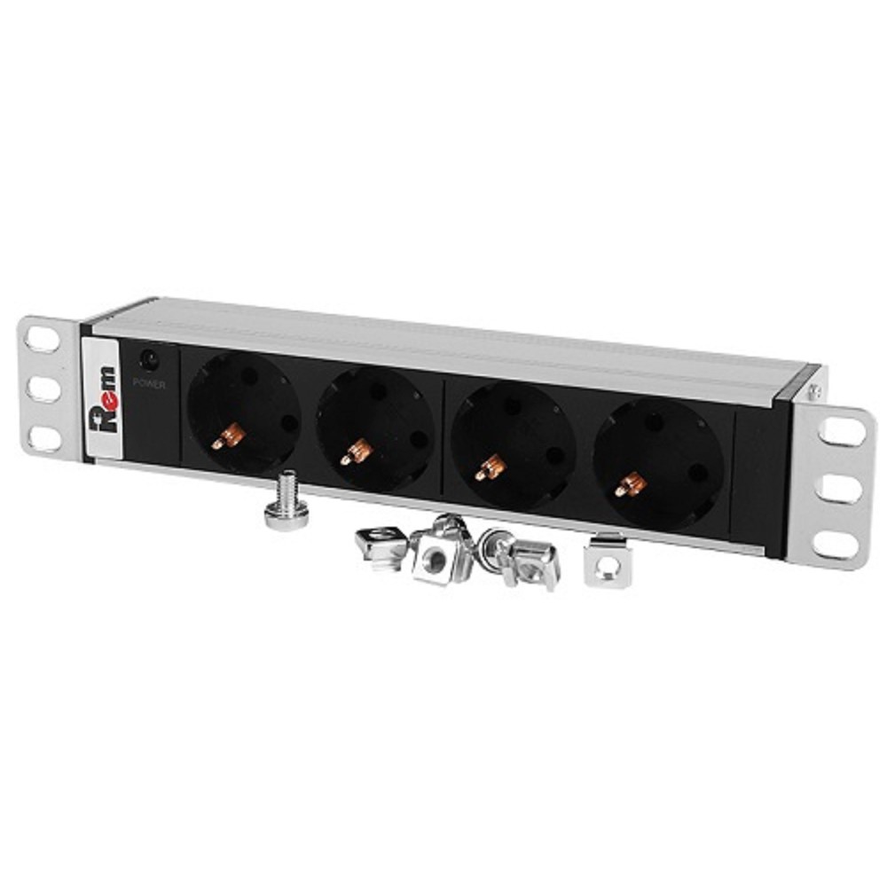 REM Блок розеток Rem-10 без шнура с инд., 4 Schuko, вход IEC 60320 C14, 10A, алюм., 10" (R-10-4S-I-220-Z) ЦМО