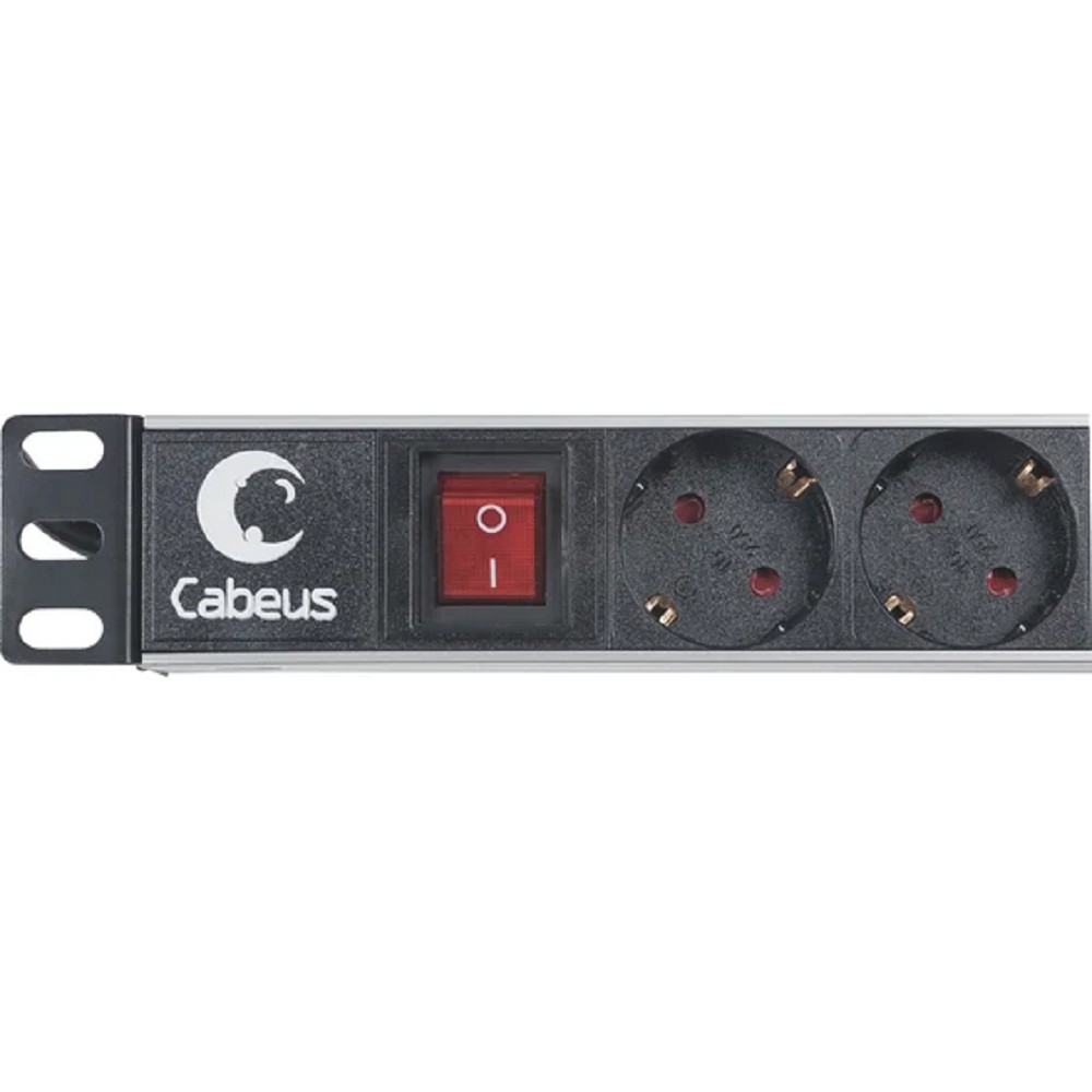 Cabeus PDU-8P-2EU Блок евророзеток для 19" шкафов, гориз., 8 розеток, 16 A, выключатель, шнур 2м, алюм. корпус, немецкий стандарт