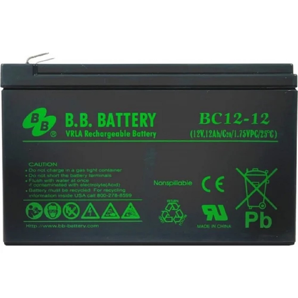 АКБ B.B. Battery BC 12-12 (12В 12Ач ДхШхВ 151x98x98 мм, масса 3,35 кг) клеммы F2 арт. BC 12-12 BB