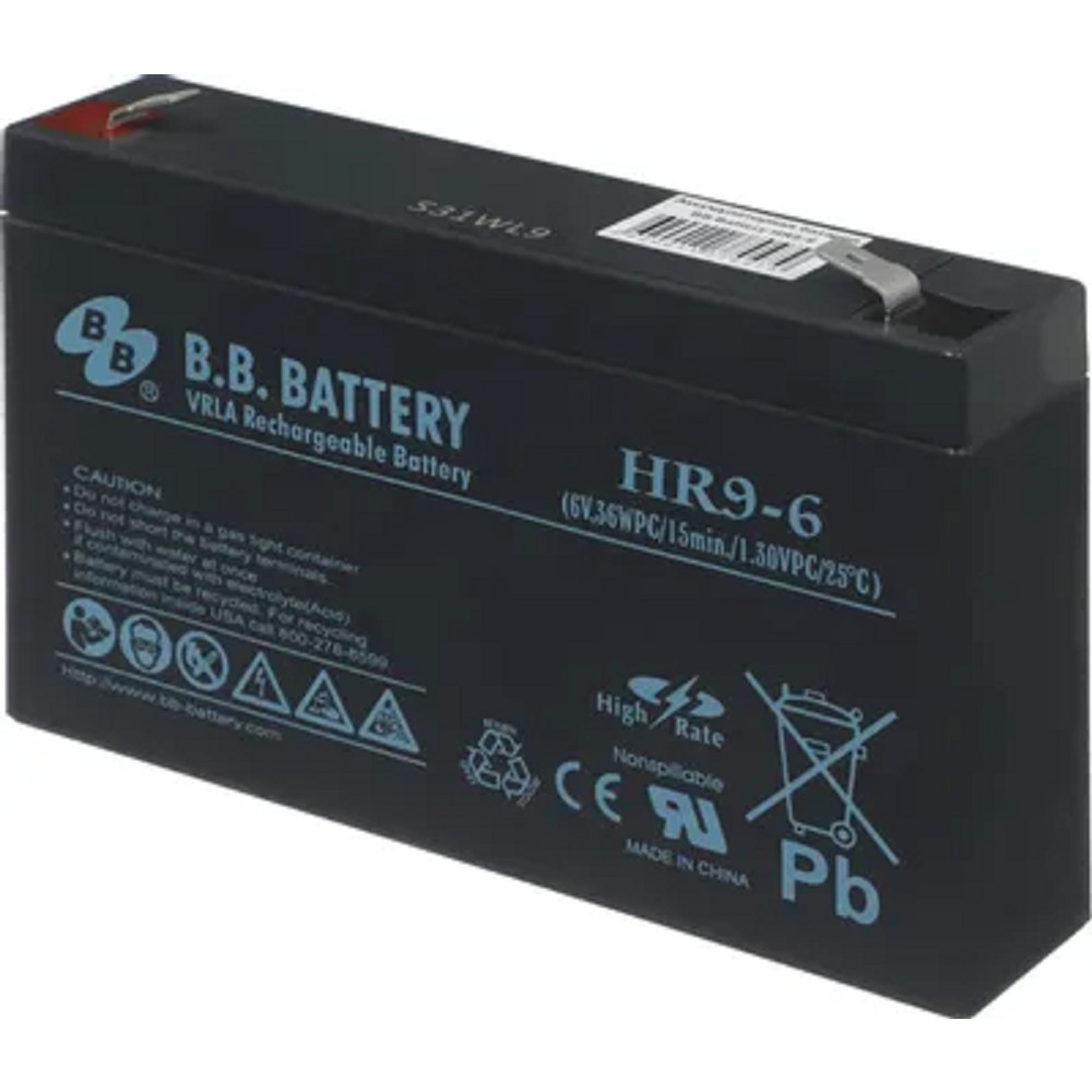 АКБ B.B. Battery HR 9-6 (HR9-6FR) 6В 9Ач, ДхШхВ 151x34x94 мм, масса 1.4 кг, клеммы F2 арт. HR 9-6 BB
