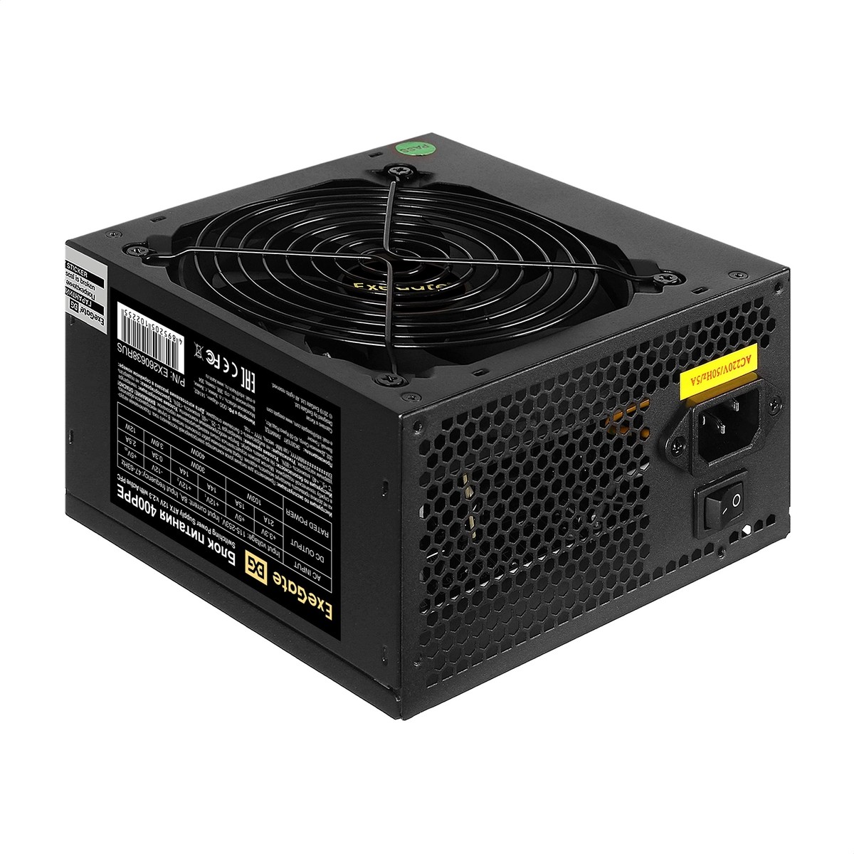 Exegate EX260638RUS Блок питания 400W Exegate 400PPE, ATX, black, APFC, 12cm, 24p+4p, PCI-E, 3*IDE, 5*SATA, FDD