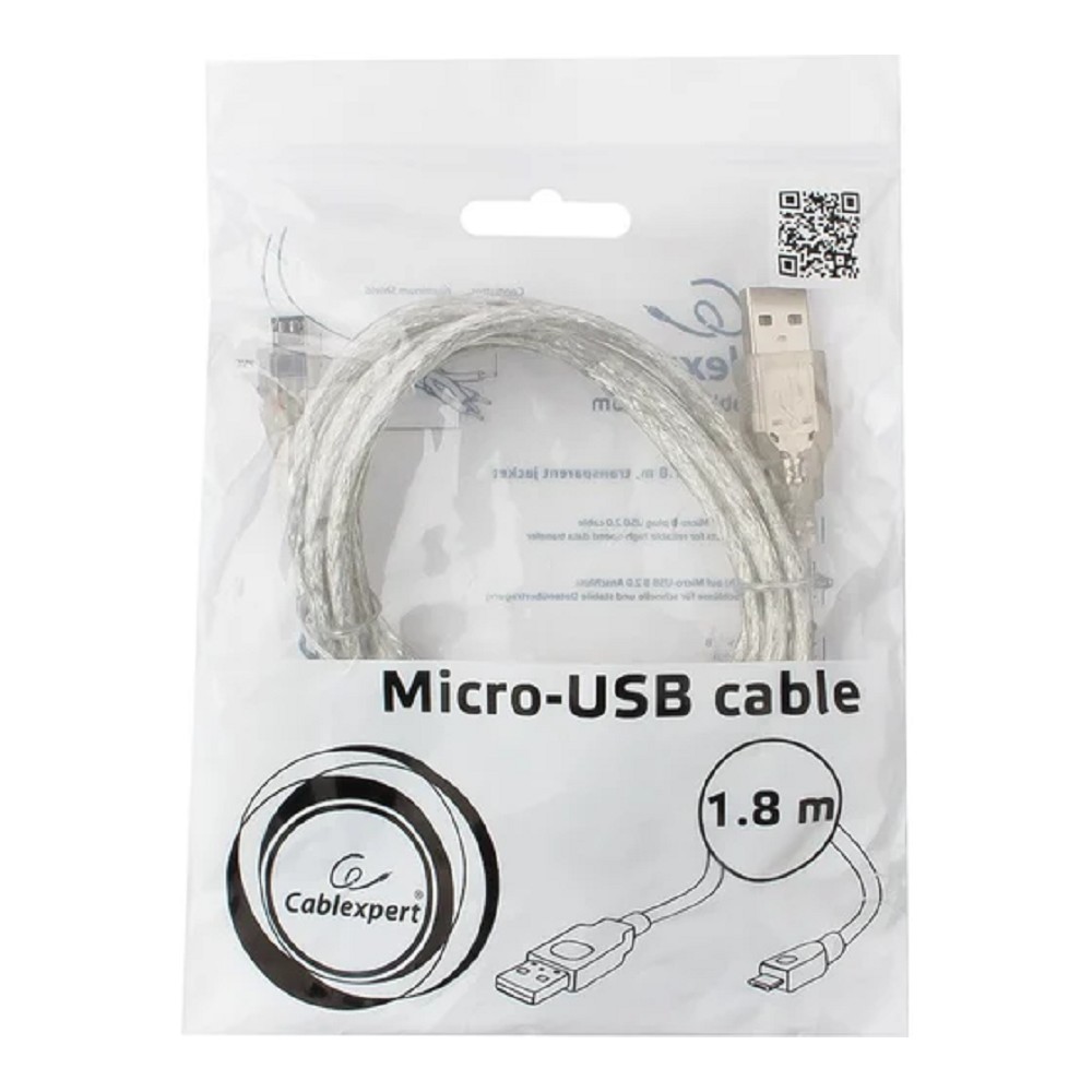 Cablexpert Кабель USB 2.0 Pro, AM/microBM, 1,8м, экран, феррит.кольцо, прозрачны (CCP-mUSB2-AMBM-6-TR) Gembird