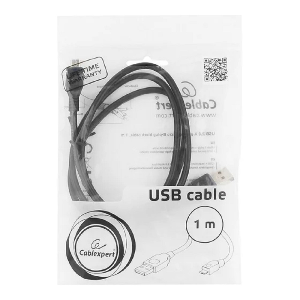 Cablexpert Кабель USB 2.0 Pro, AM/microBM 5P, 1м, экран, черный, пакет (CCP-mUSB2-AMBM-1M) Gembird