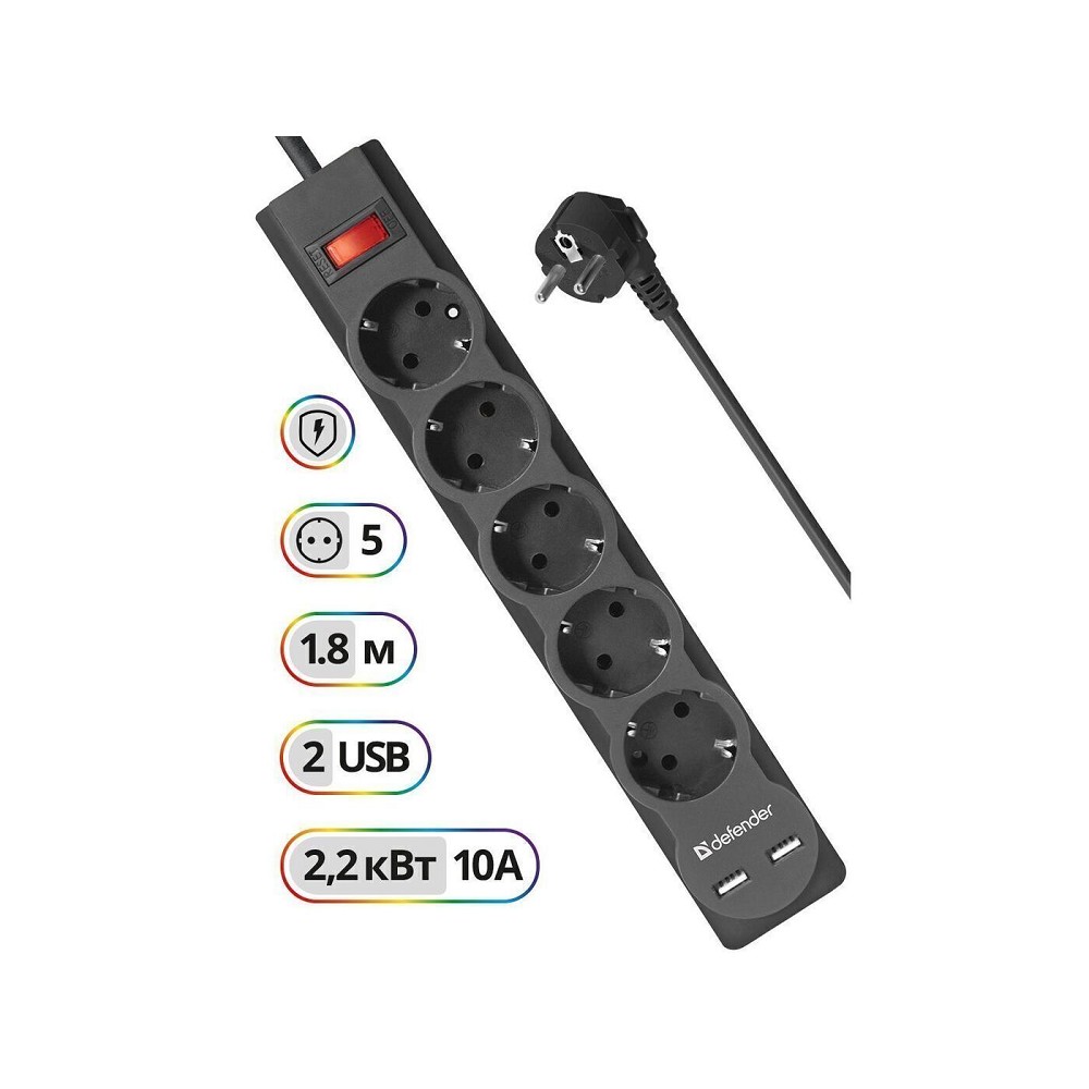 Defender DFS 751 (1.8 м, 5 розеток) арт. 99751