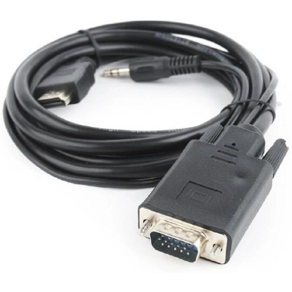 Кабель HDMI->VGA Cablexpert A-HDMI-VGA-03-10, 19M/15M + 3.5Jack, медь, позол.разъемы, 3м, черный, пакет