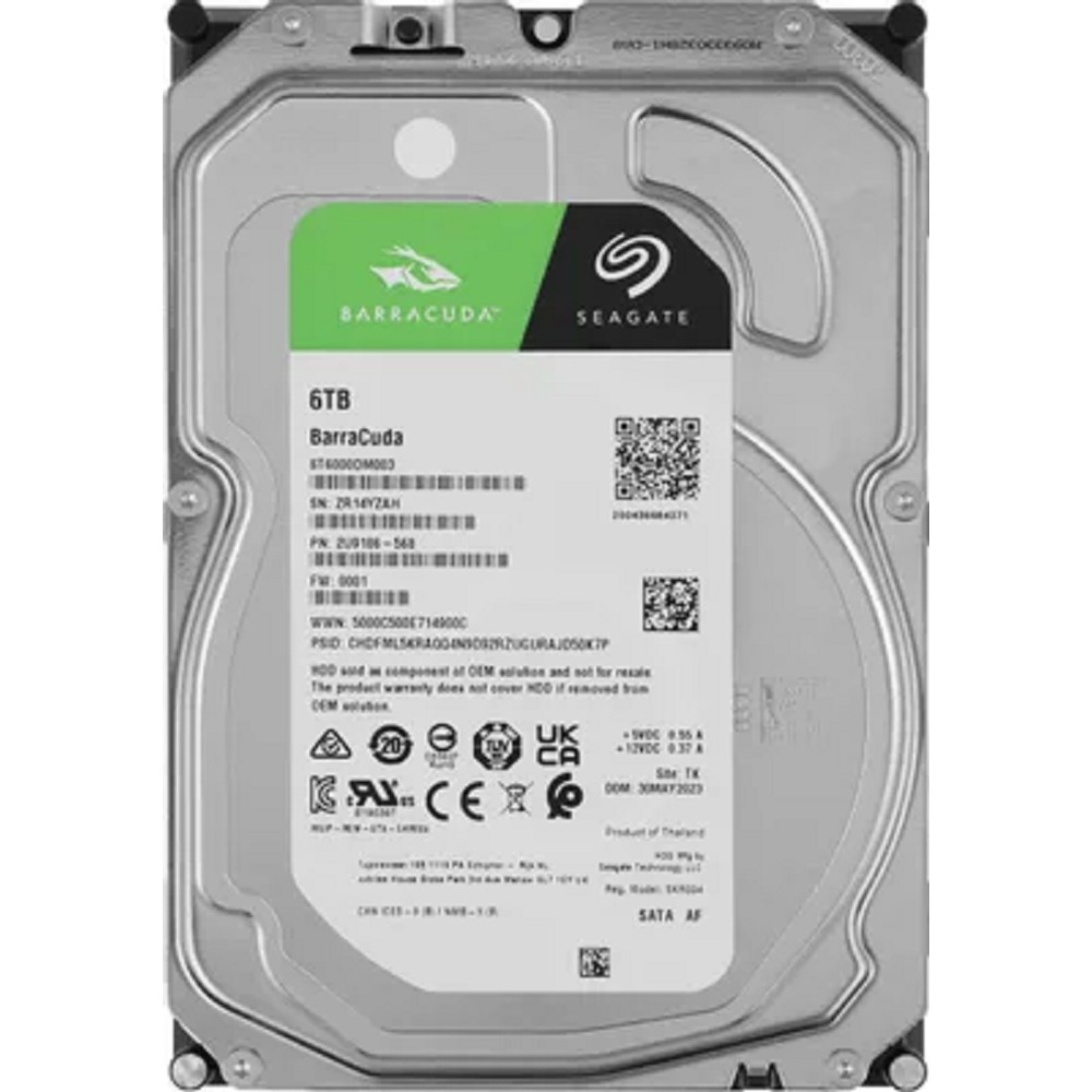 Seagate Barracuda HDD 3.5" SATA 6Tb, 5400 rpm, 256Mb buffer, 512e/4kn, SMR, ST6000DM003, 1 year