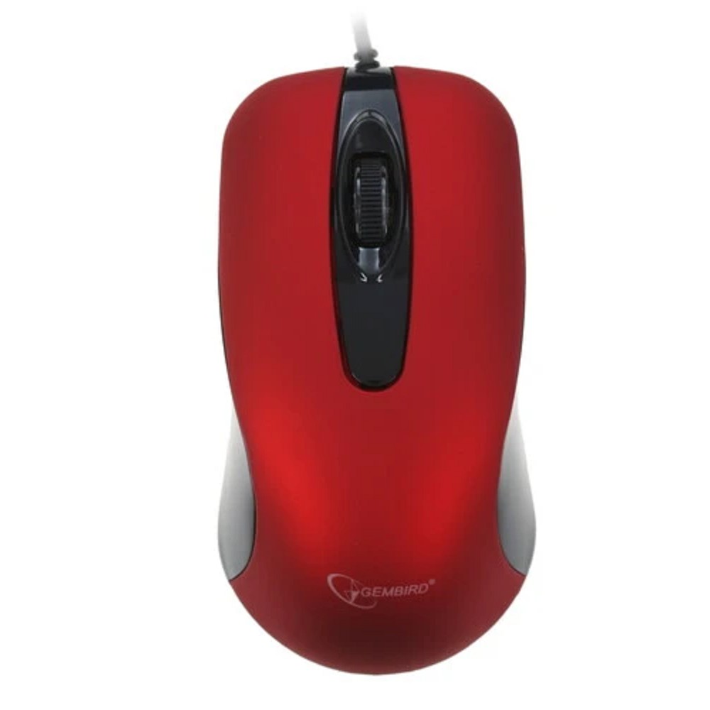 Gembird MOP-400-R красный USB {Мышь, бесшумный клик, 2 кнопки+колесо кнопка, 1000 DPI, soft-touch, кабель 1.45м, блистер}
