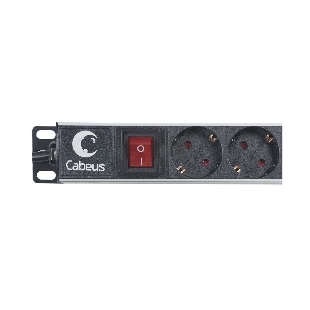 Cabeus PDU-12P-2EU Блок евророзеток для 19" шкафов, 12 розеток, 16 A, выключатель, шнур 2м, алюминиевый корпус, немецкий стандарт