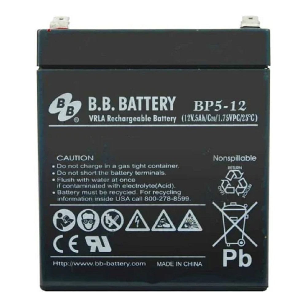 АКБ B.B. Battery BP 5-12 (12V 5Ah) ДхШхВ 90х70х106 мм, масса 1.8 кг, клеммы F2 арт. BP 5-12 BB