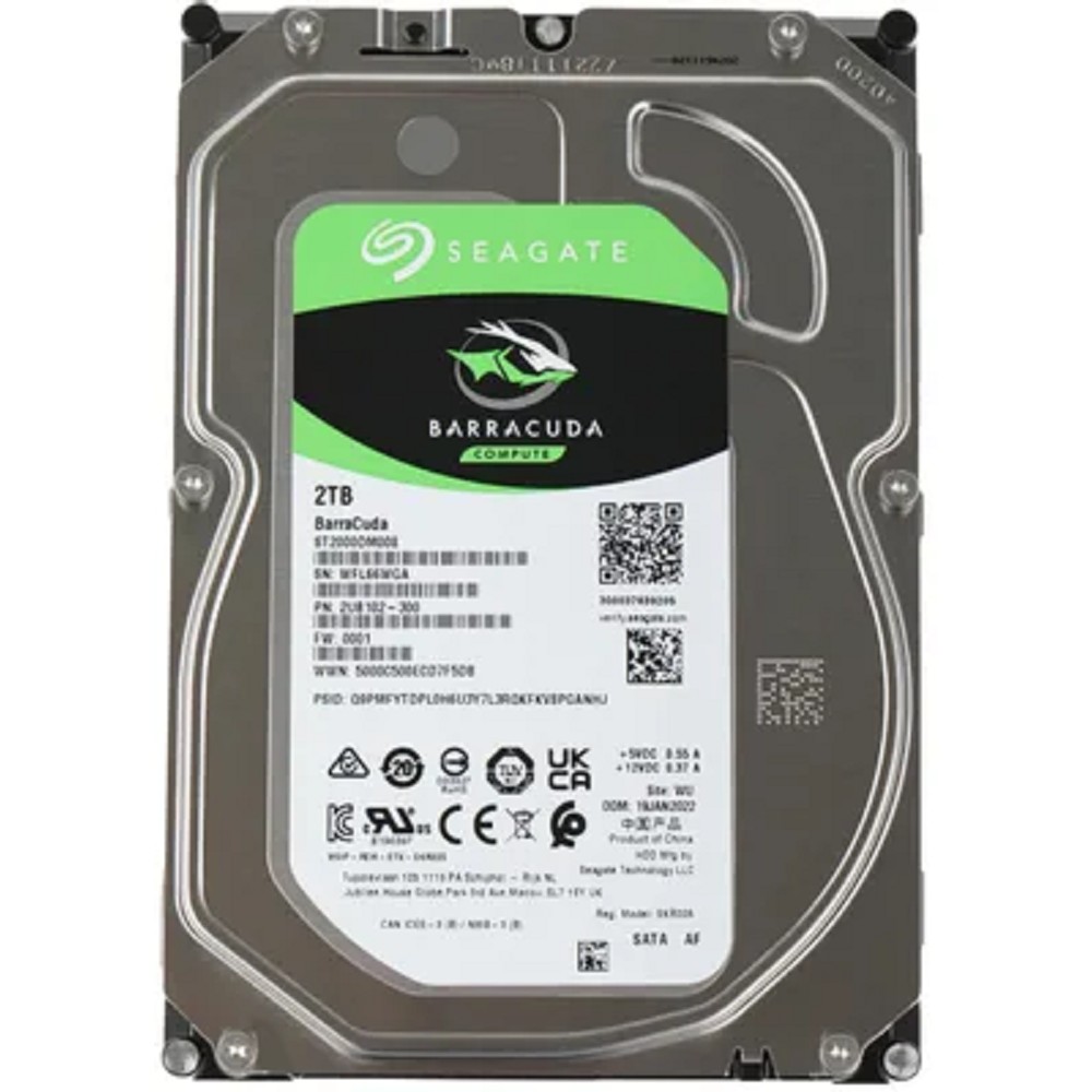 Seagate Barracuda HDD 3.5" SATA 2Tb, 7200 rpm, 256Mb buffer, 512e/4kn, SMR, ST2000DM008, 1 year, (analog ST2000DM006)