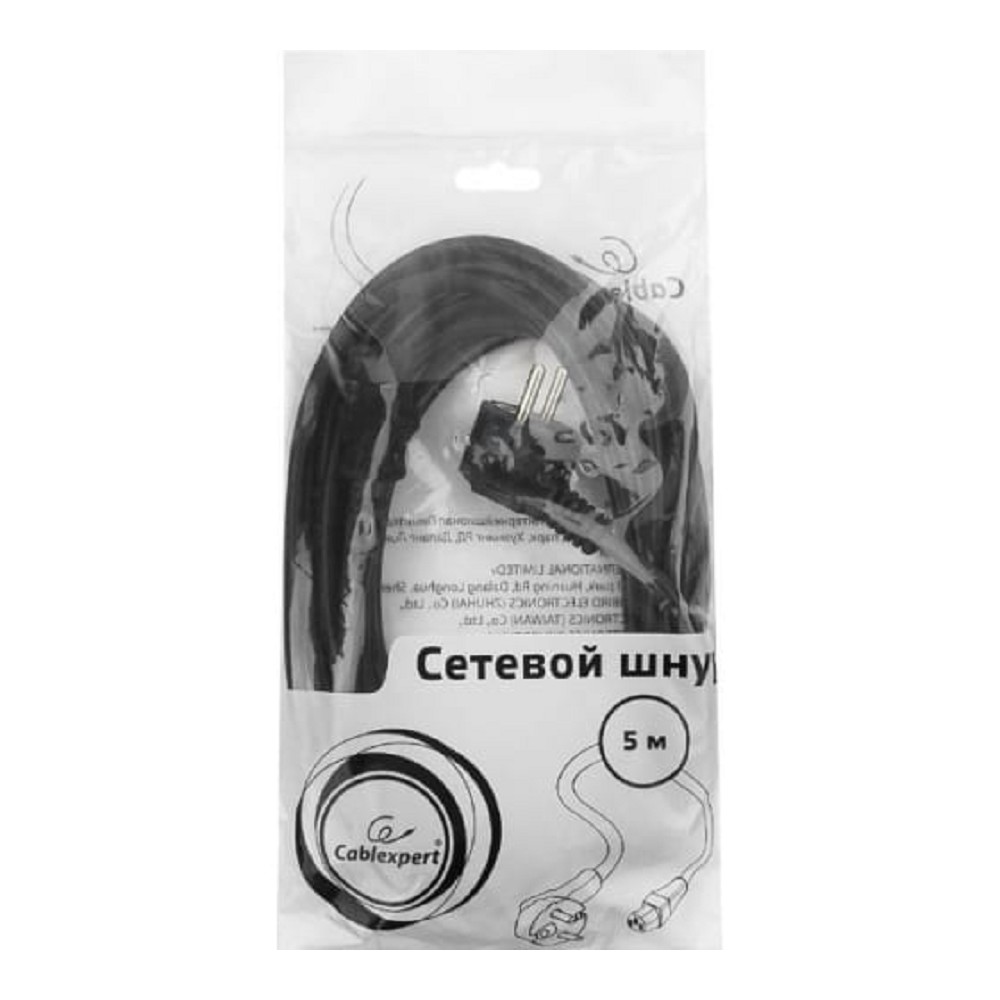 Cablexpert Кабель питания 5м, Schuko- C13, 3х1кв.мм, черный, с заземлением, пакет (PC-186-1-5M) Gembird