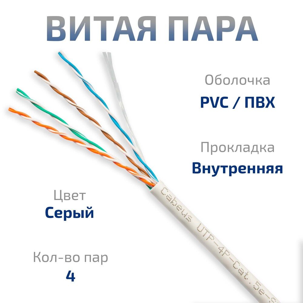 Кабель информационный Cabeus UTP-4P-Cat.5e-SOLID-GY кат.5E U/UTP 4 пары PVC внутренний 305м серый